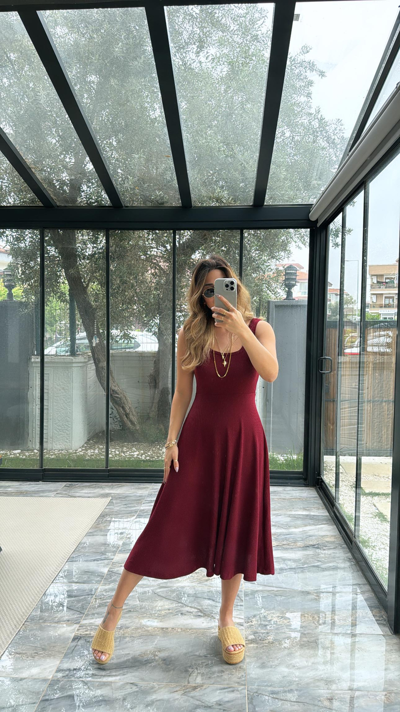 Bordo Özel Üretim Kaşkorse Basic Elbise