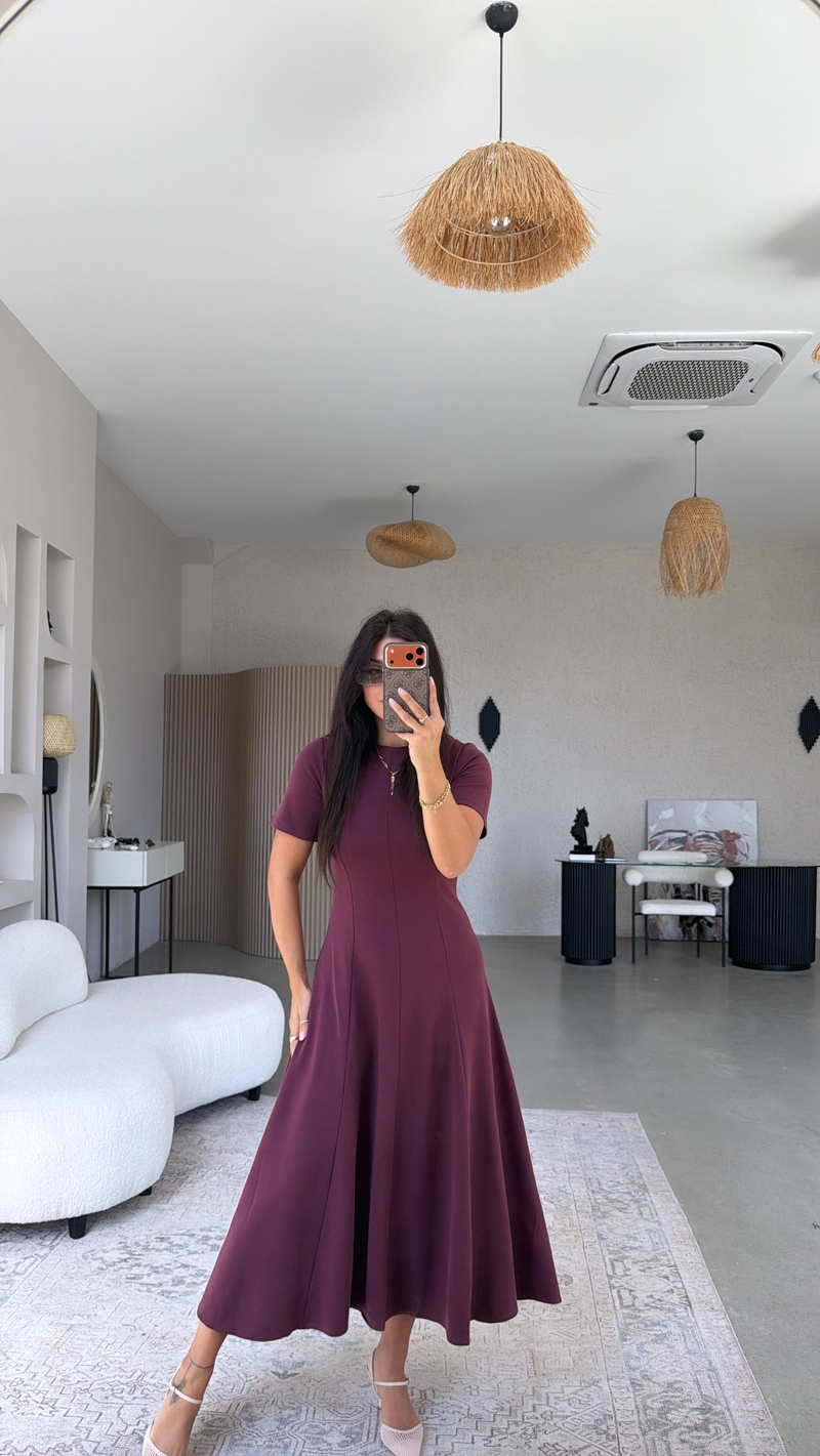 Bordo Parçalı Massi Model Elbise