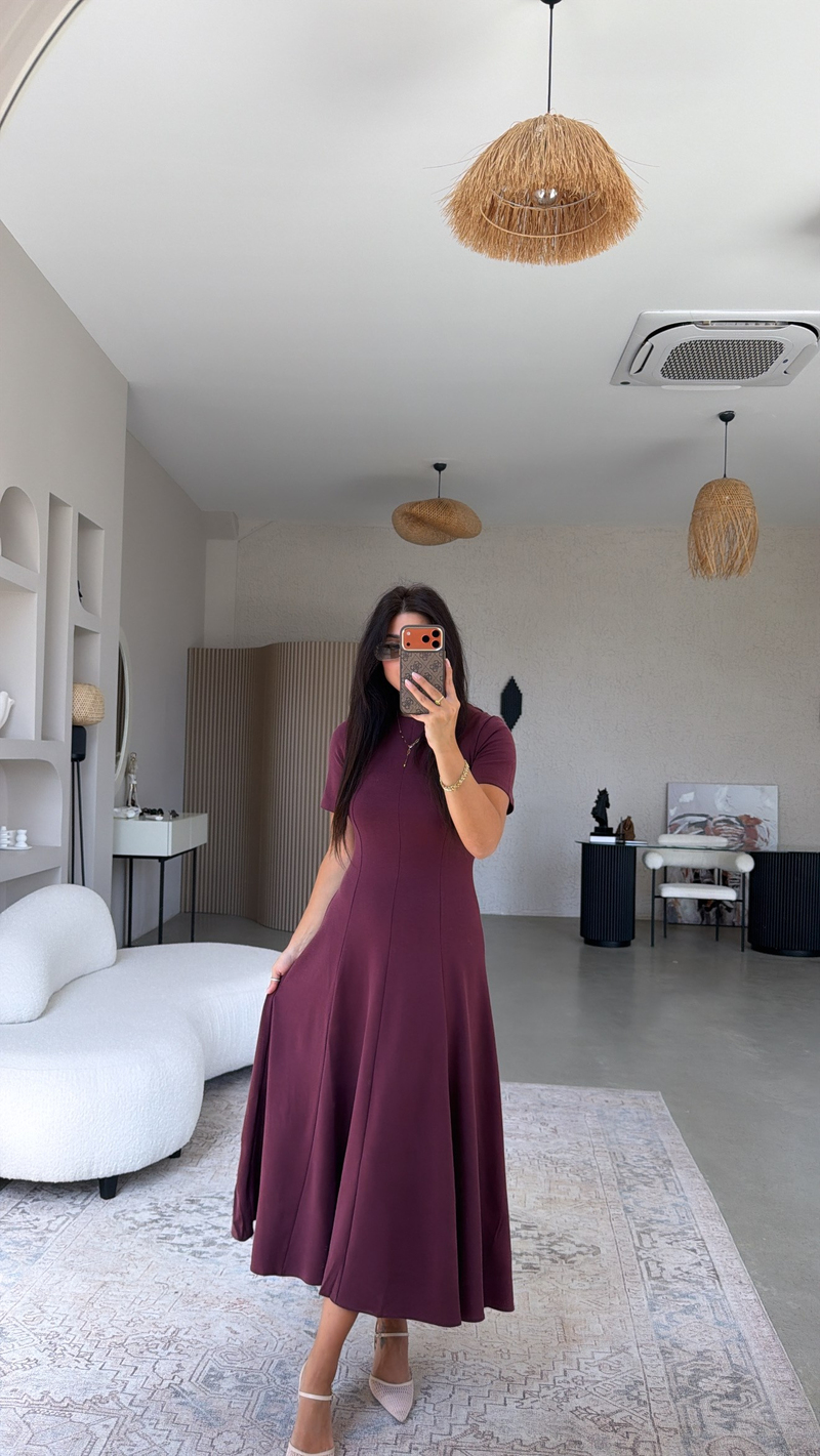 Bordo Parçalı Massi Model Elbise