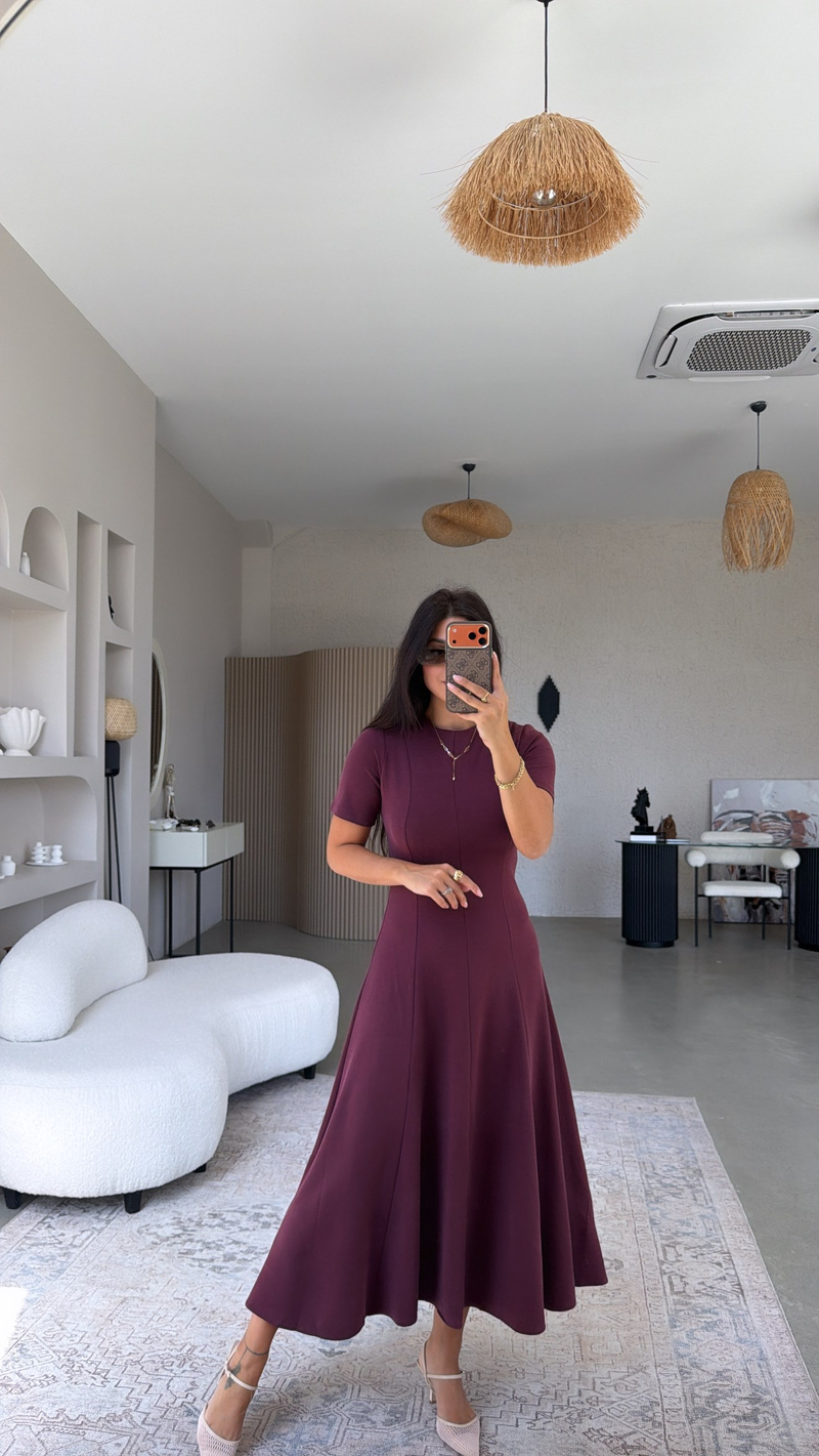 Bordo Parçalı Massi Model Elbise