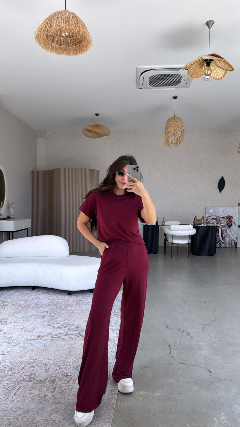 Bordo Pike Modal Tensel Takım