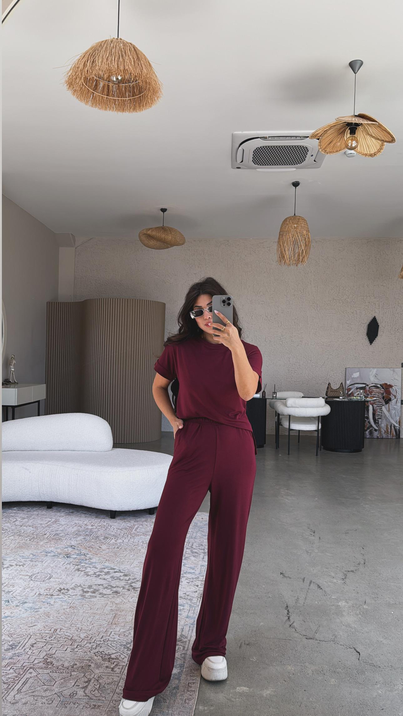 Bordo Pike Modal Tensel Takım