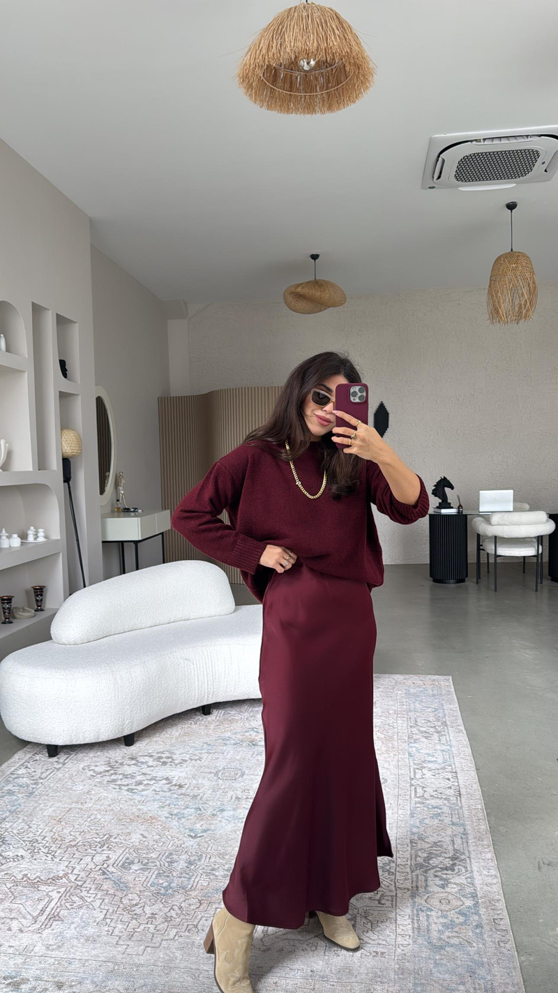 Bordo Saten Etek