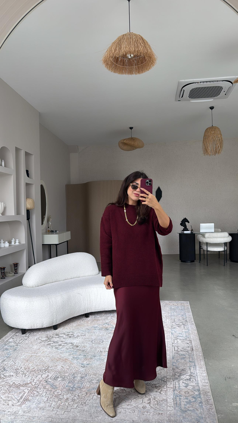 Bordo Saten Etek