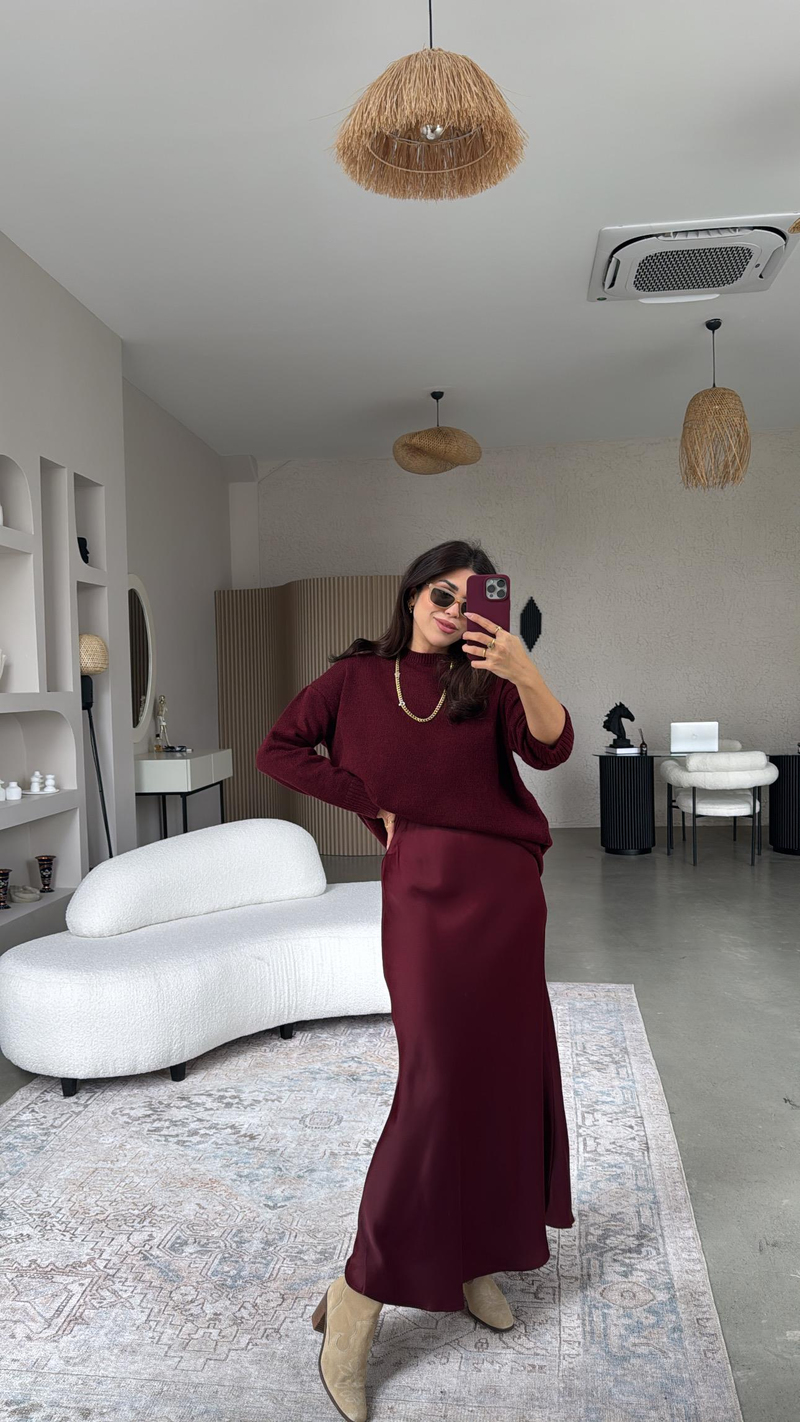 Bordo Saten Etek