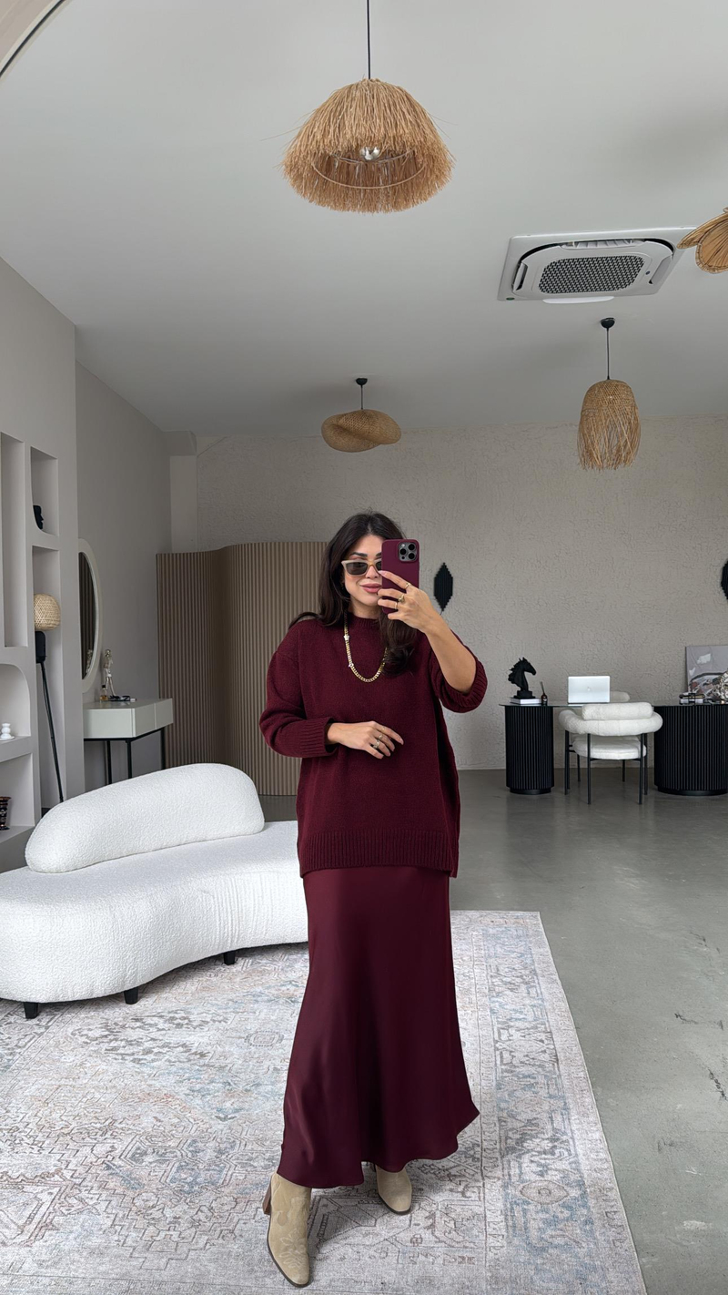 Bordo Saten Etek