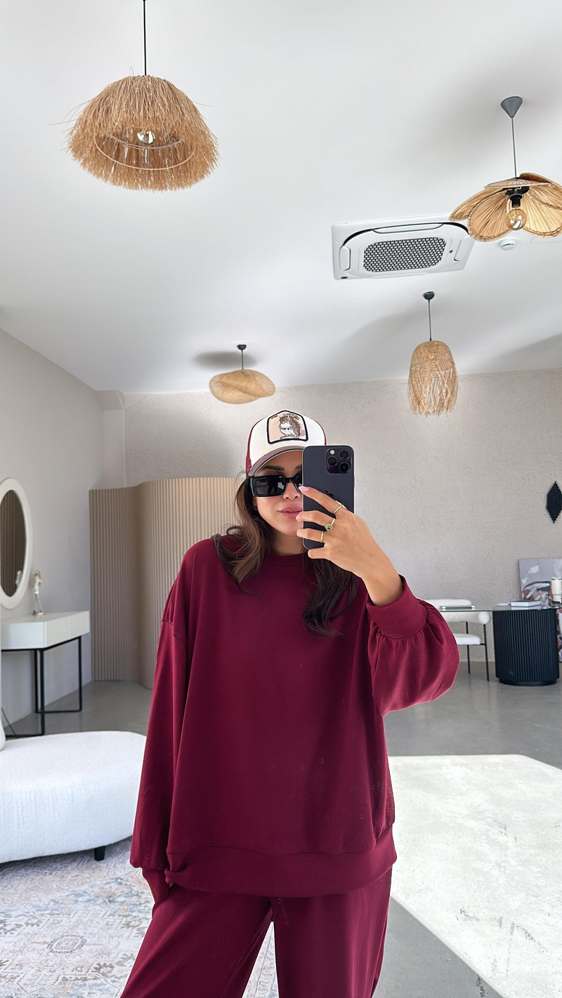 Bordo Sweatshirt Eşofman Takım