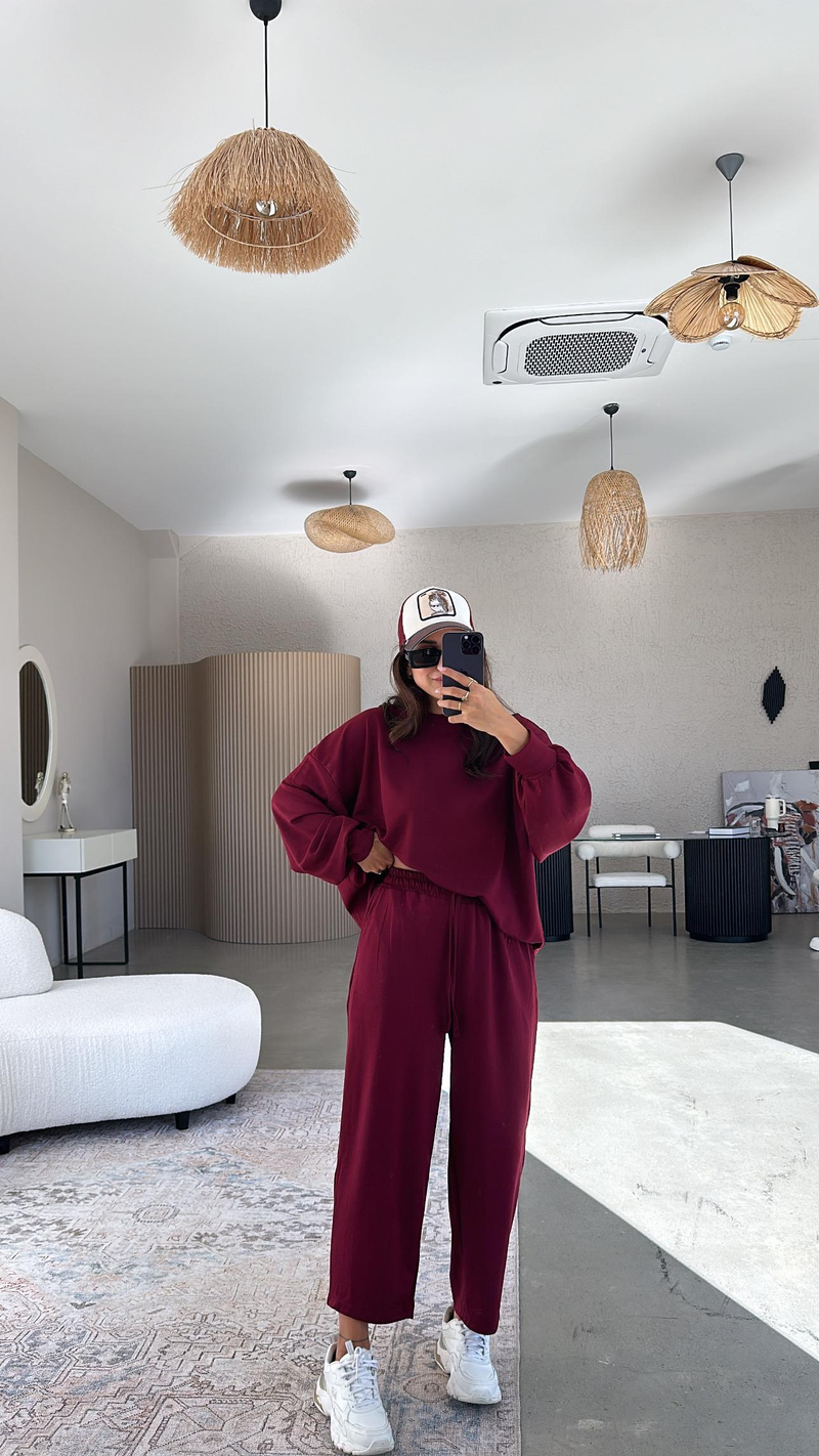 Bordo Sweatshirt Eşofman Takım