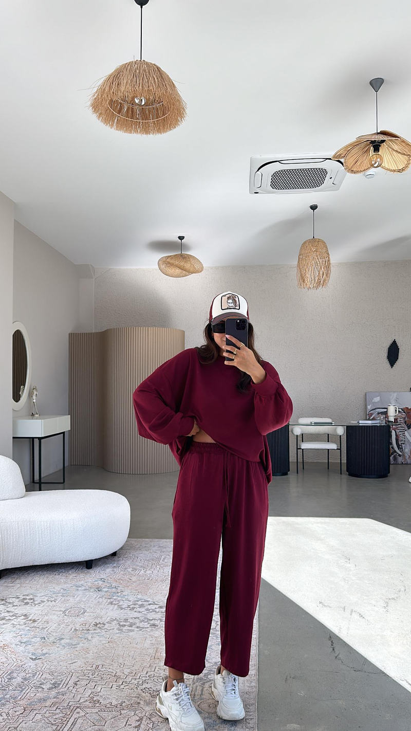 Bordo Sweatshirt Eşofman Takım