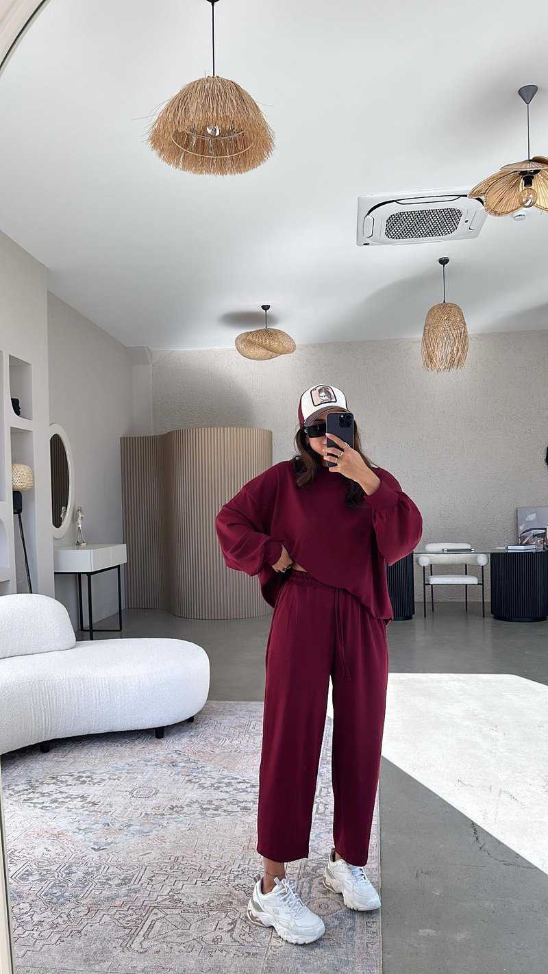Bordo Sweatshirt Eşofman Takım