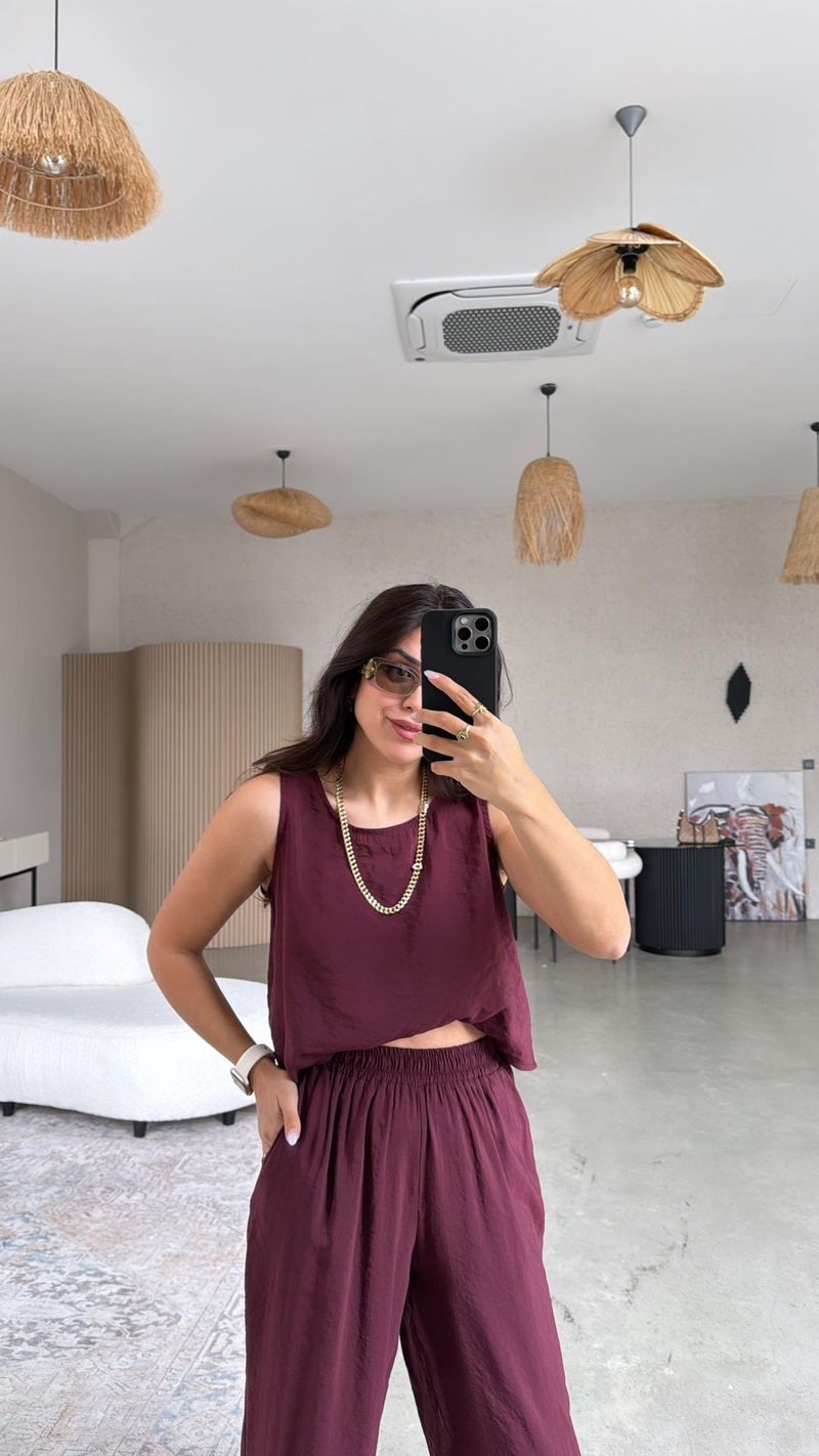 Bordo Tensel Pantolon Bluz Takım