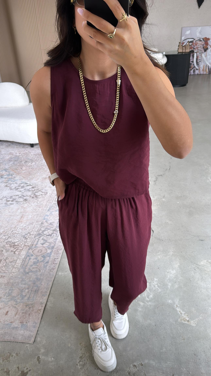 Bordo Tensel Pantolon Bluz Takım