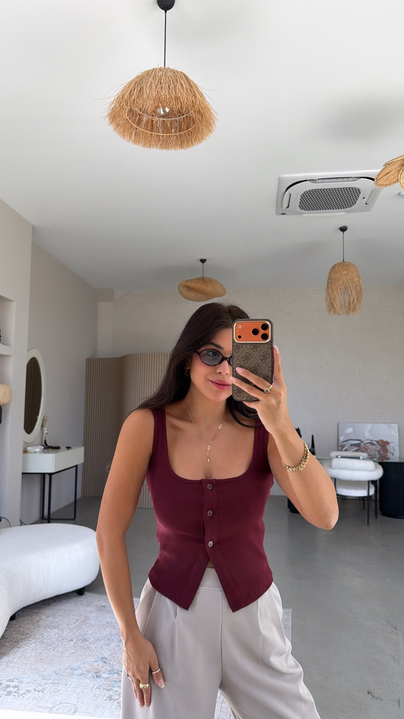Bordo Üç Düğme Ribana Atlet