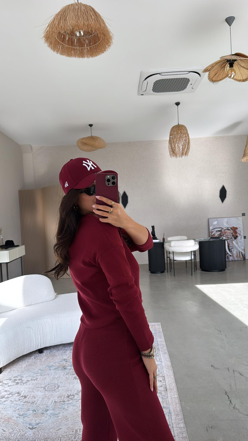 Bordo Uzun Kollu Fitilli Takım