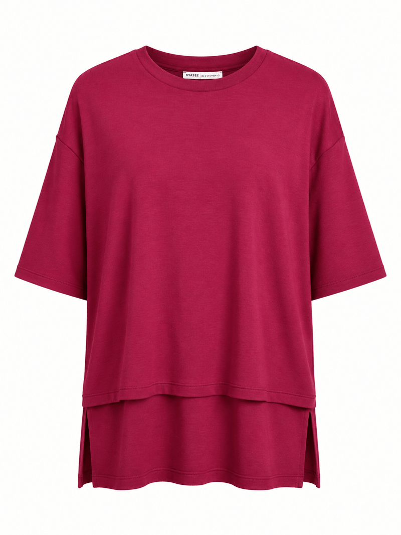 Bordo Yıkamalı Kumaş Altı Parçalı Basic Tshirt