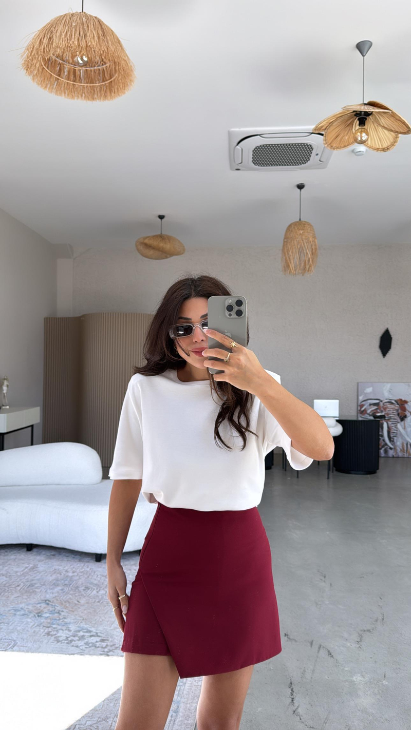 Bordo Zarf Kesimli Şort Etek
