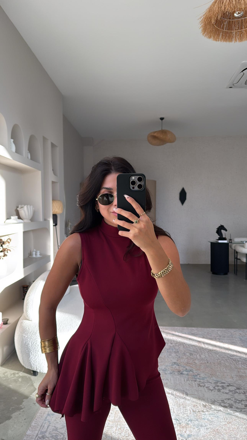 Bordo ZR Model Likralı Krep Kumaş Volanlı İspanyol Takım