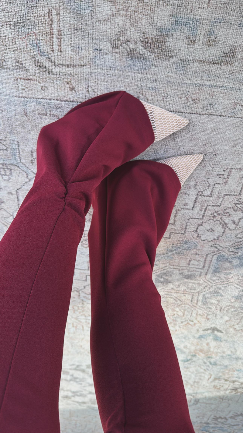 Bordo ZR Model Likralı Krep Kumaş Volanlı İspanyol Takım