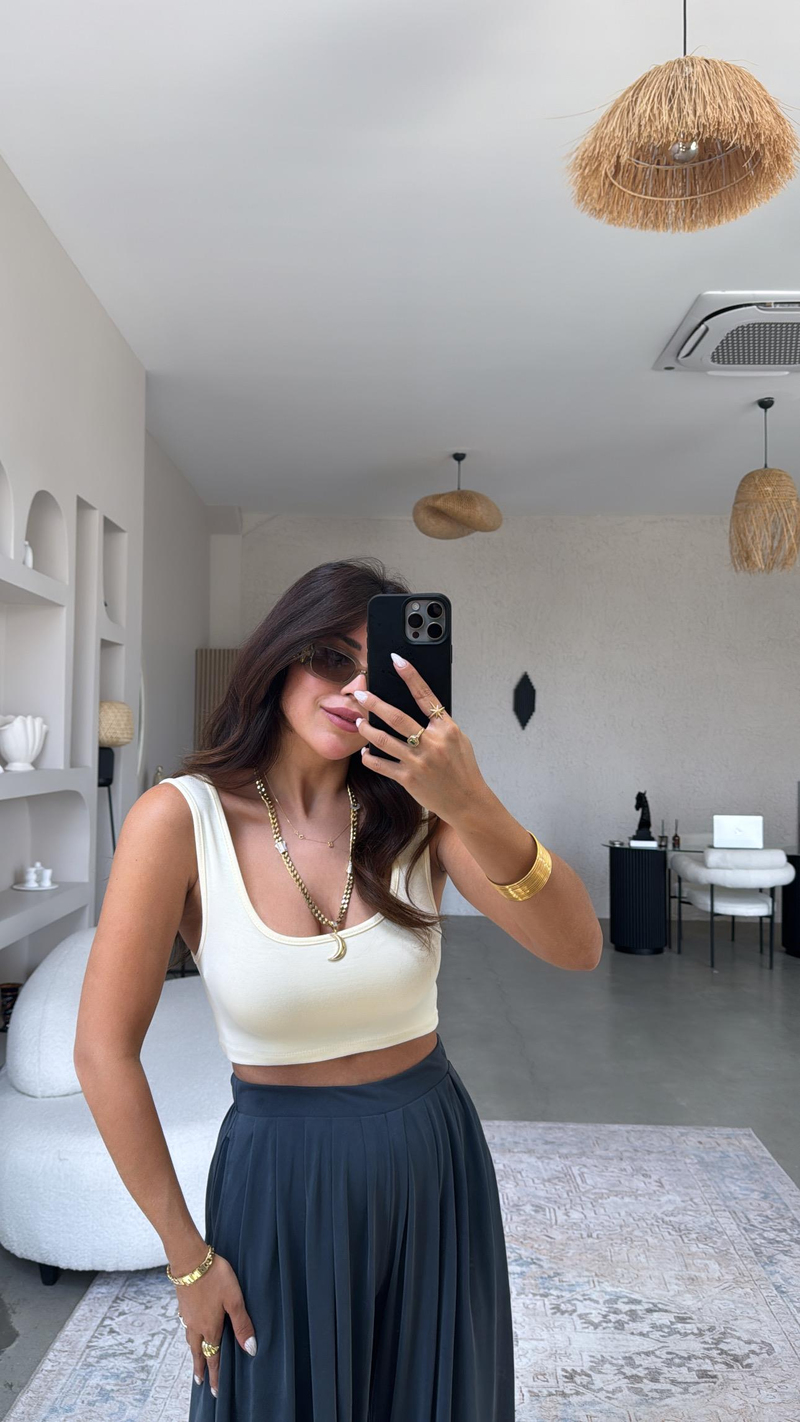 Butter Yellow Oys Kalın Askı Crop Atlet