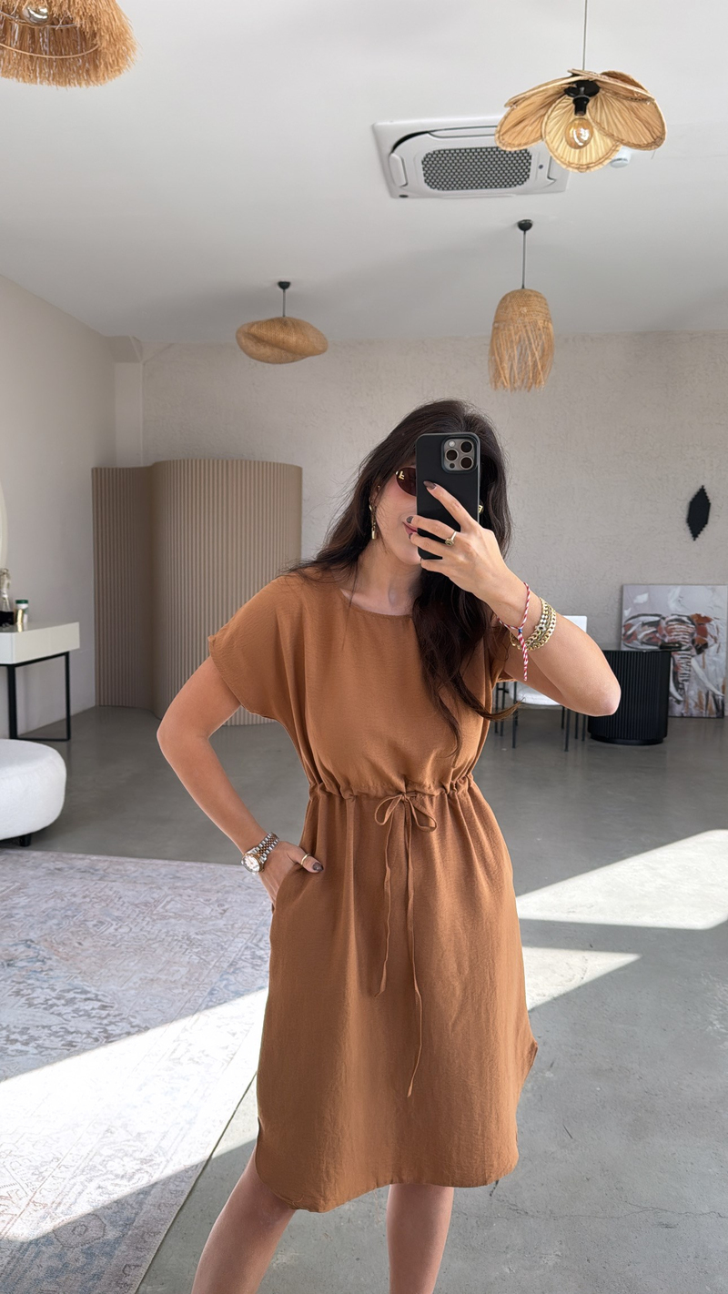 Camel Beli İpli Tensel Elbise