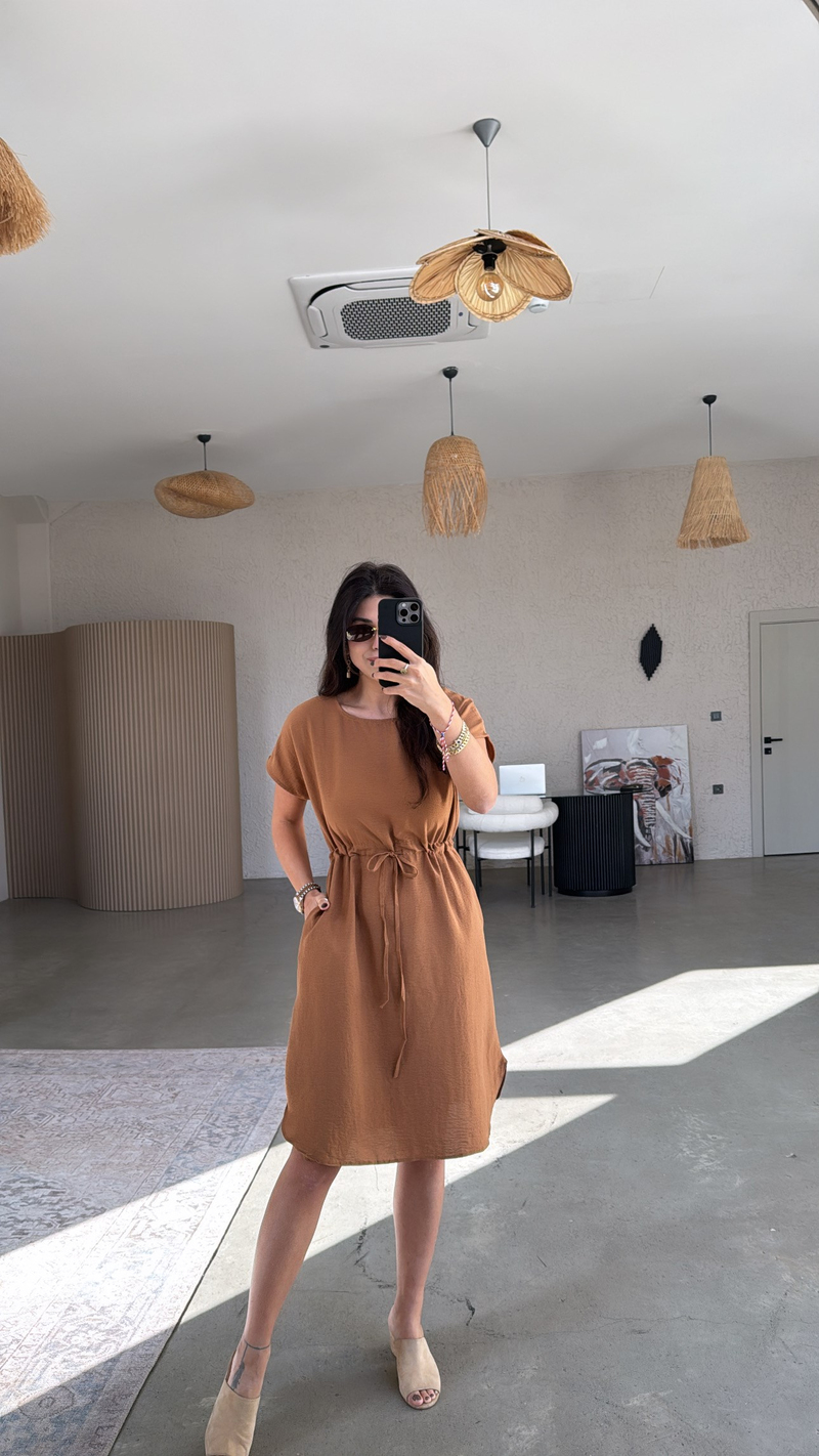 Camel Beli İpli Tensel Elbise