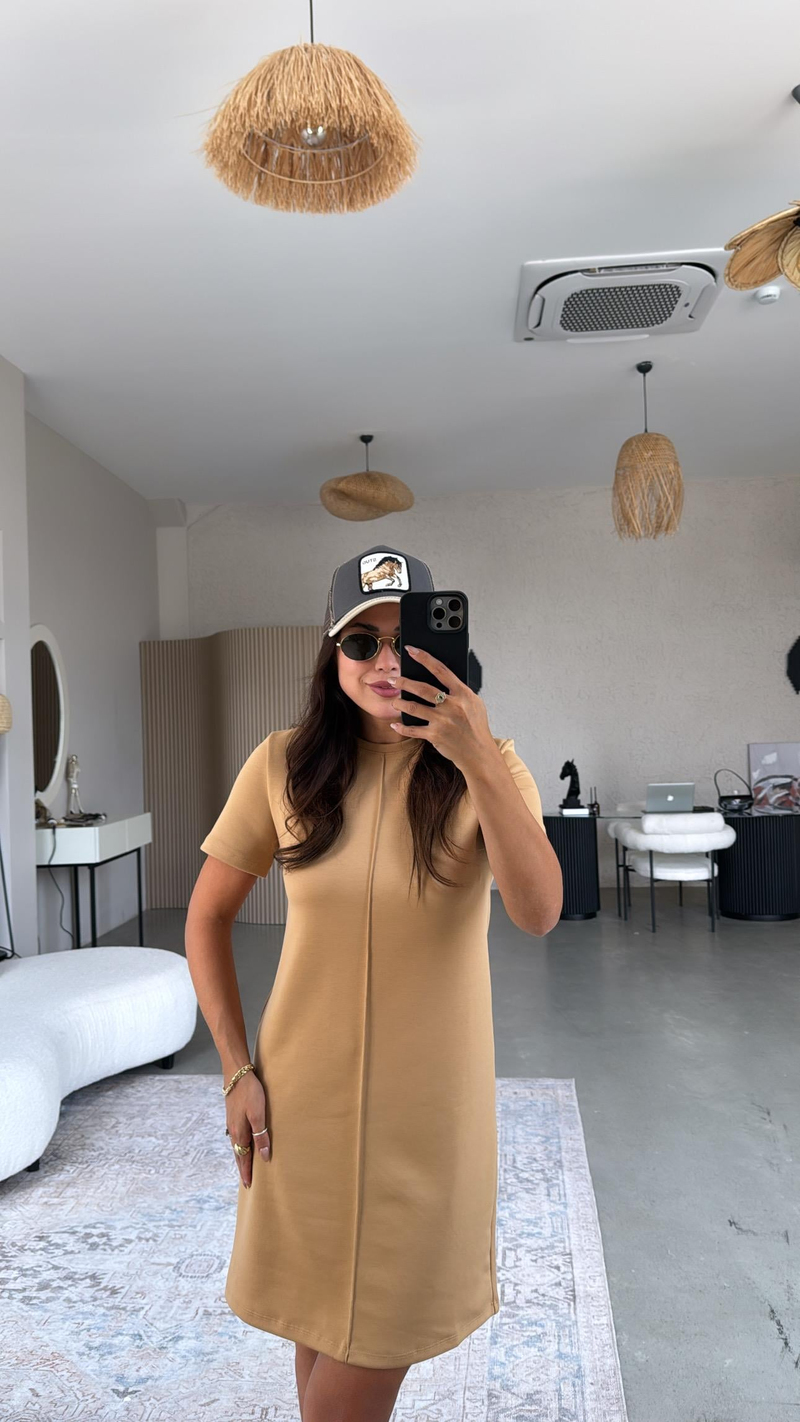 Camel Bisiklet Yaka Çımalı Elbise