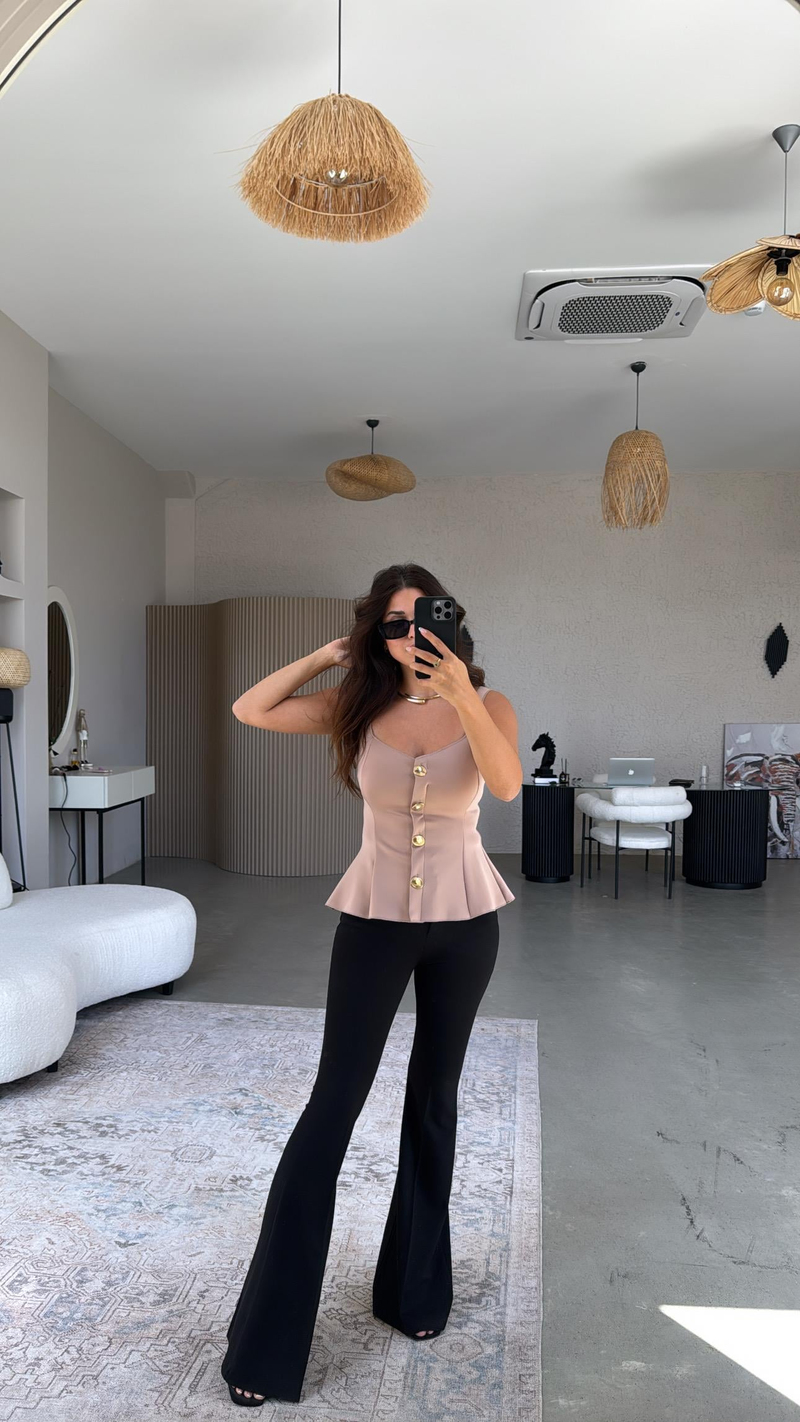 Camel Dalgıç Gold Detaylı Bel Oturan Bluz