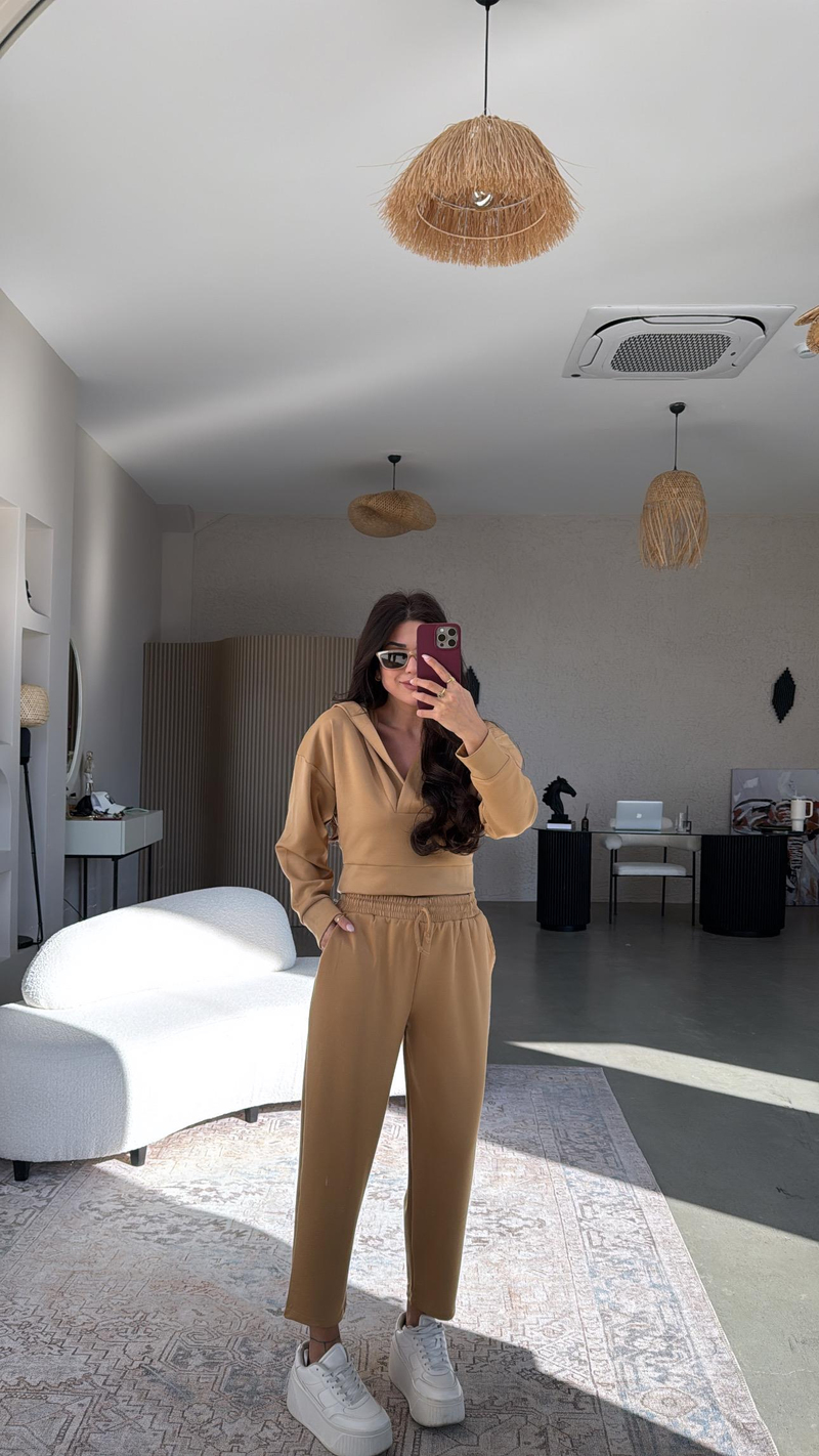 Camel Kapüşonlu Modal Takım