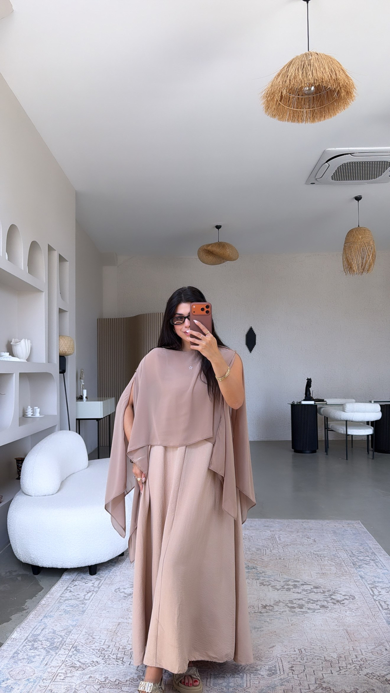 Camel Pelerin Pançolu Tensel Elbise