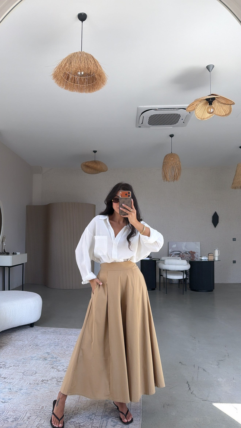 Camel Pileli Etek Görünümlü Premium Pantolon