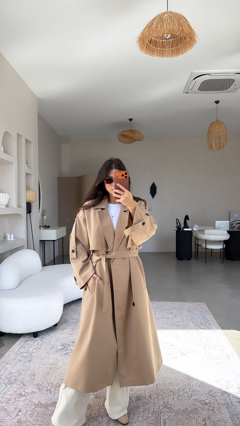 Camel Poliviskon Premium Astarlı Trençkot