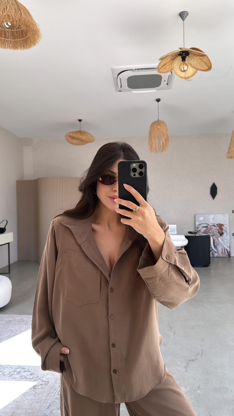 Camel Premium Şerit Detaylı İpek Dokulu Takım
