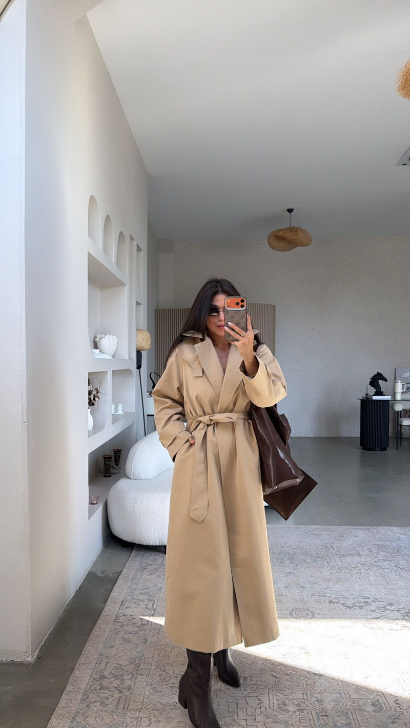 Camel Premium Uzun Trençkot