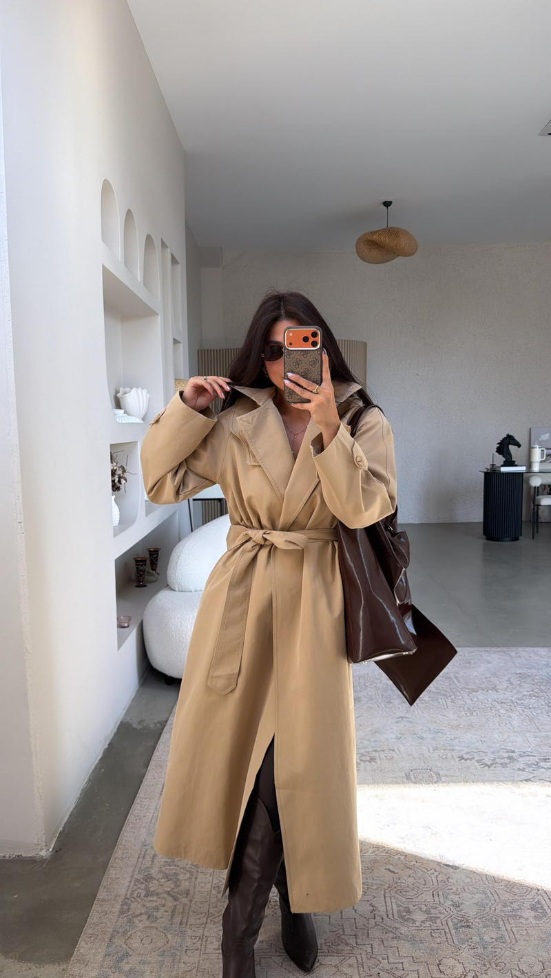 Camel Premium Uzun Trençkot