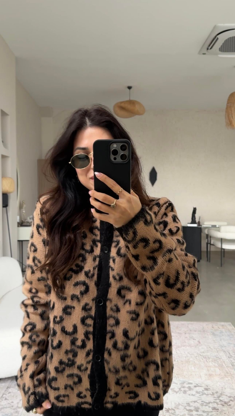 Camel Yumoş Leopar Hırka