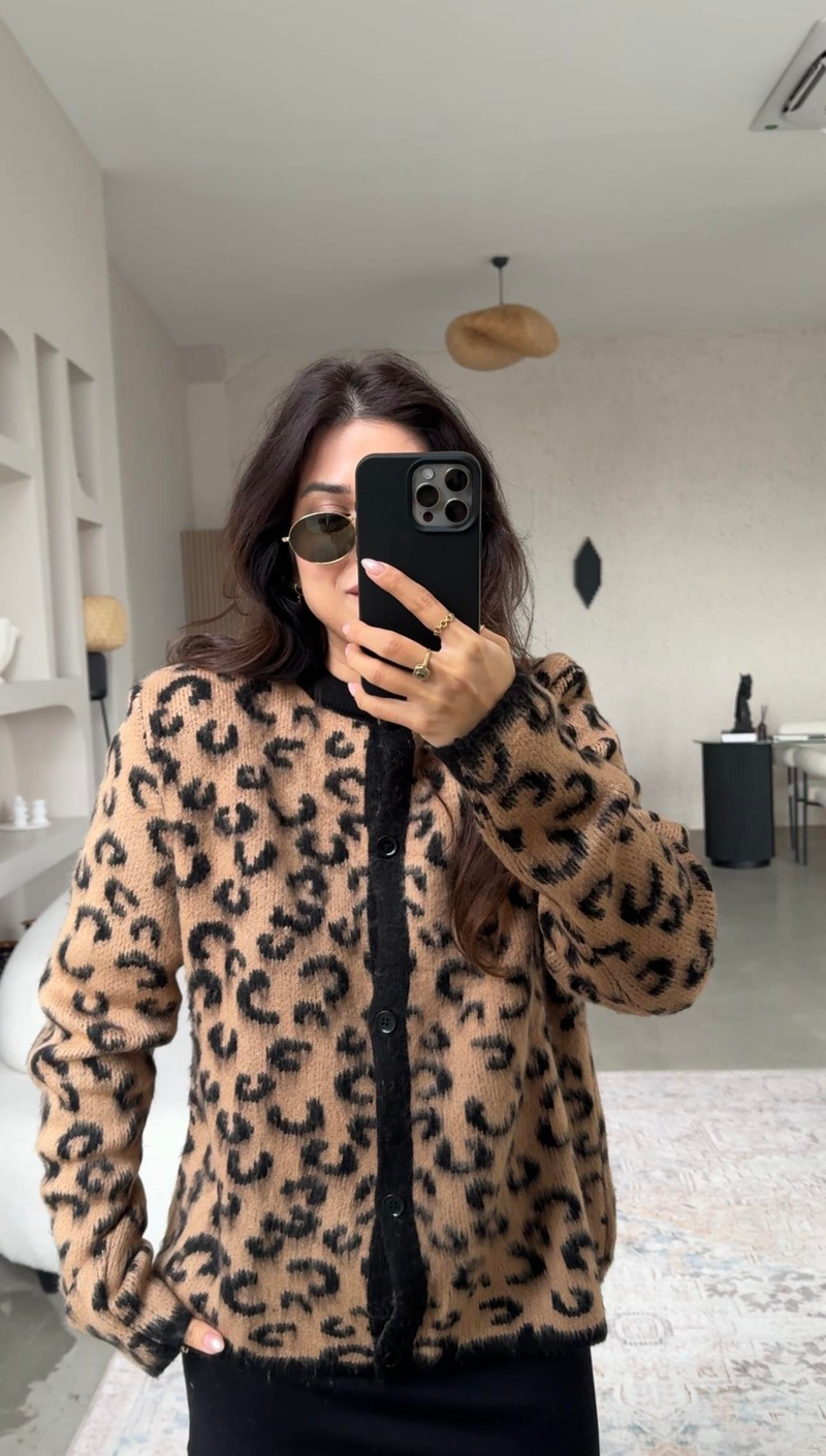 Camel Yumoş Leopar Hırka