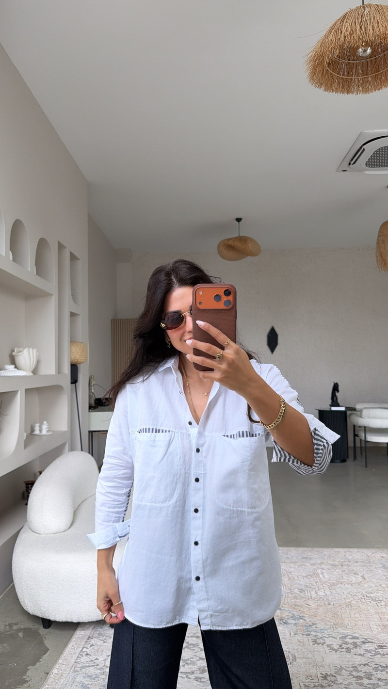 Cebi Ve Sırtı Çizgili Detaylı Premium Gömlek