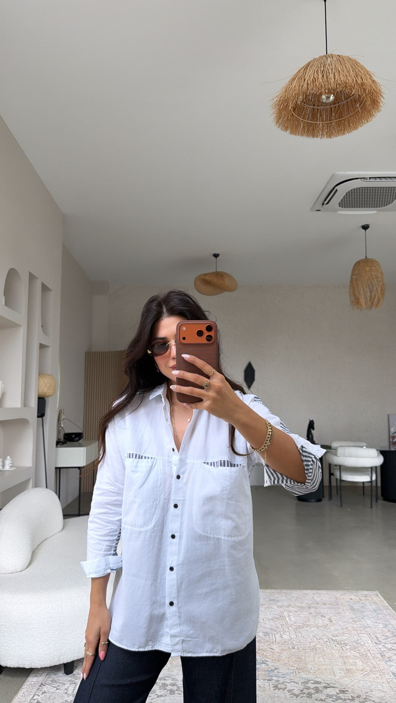 Cebi Ve Sırtı Çizgili Detaylı Premium Gömlek