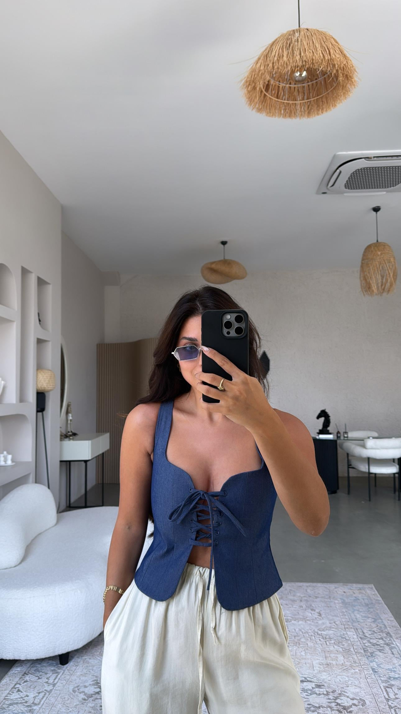Denim Bağlamalı Premium Büstiyer