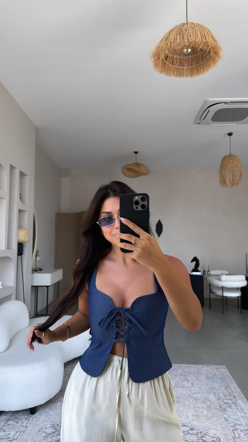 Denim Bağlamalı Premium Büstiyer