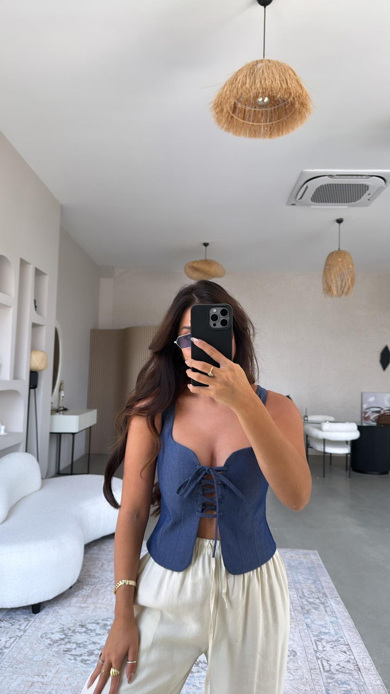 Denim Bağlamalı Premium Büstiyer