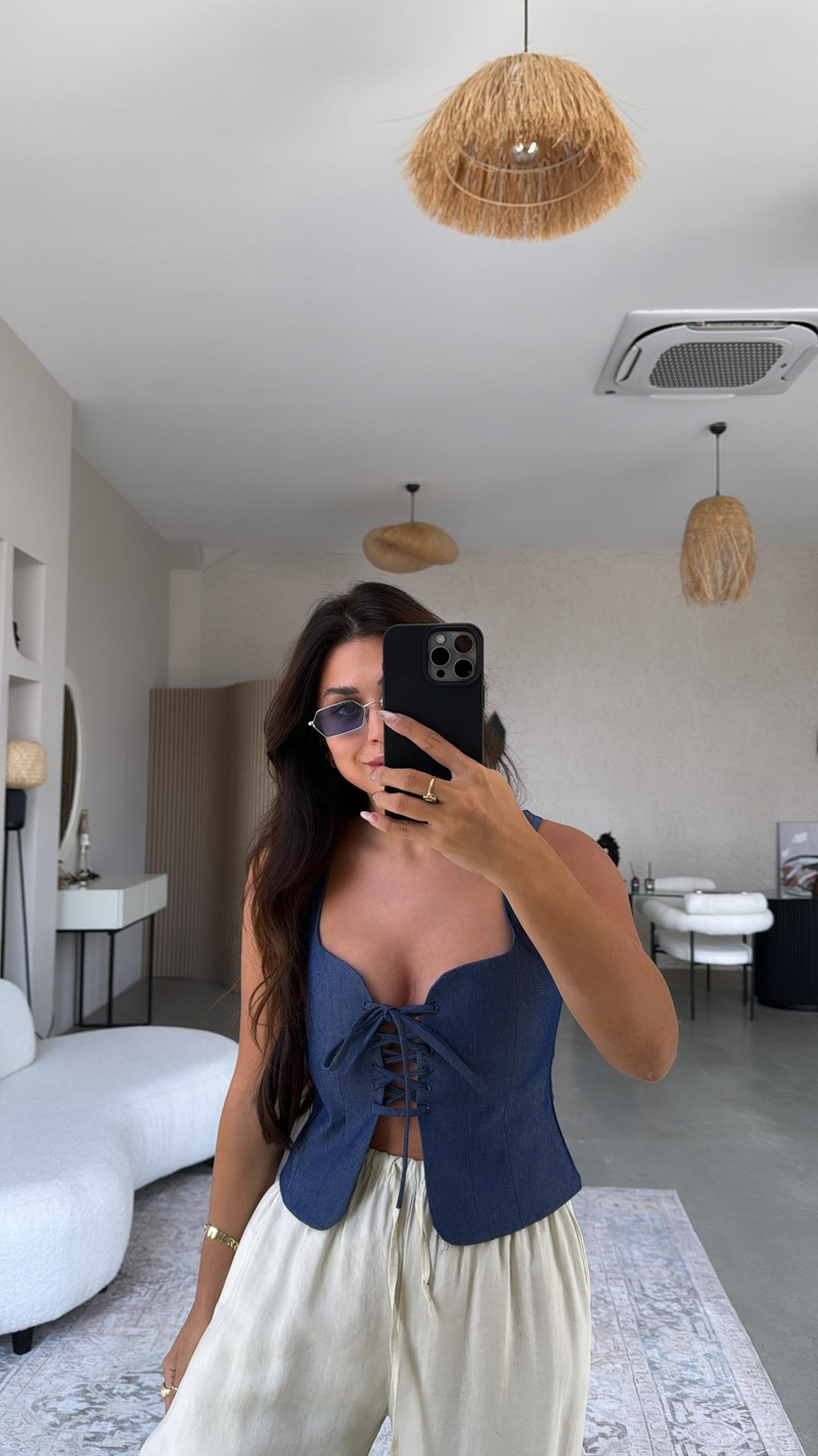 Denim Bağlamalı Premium Büstiyer