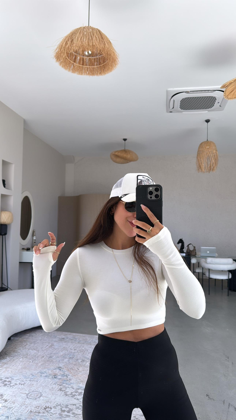 Ekru Crop Parmak Geçme Body