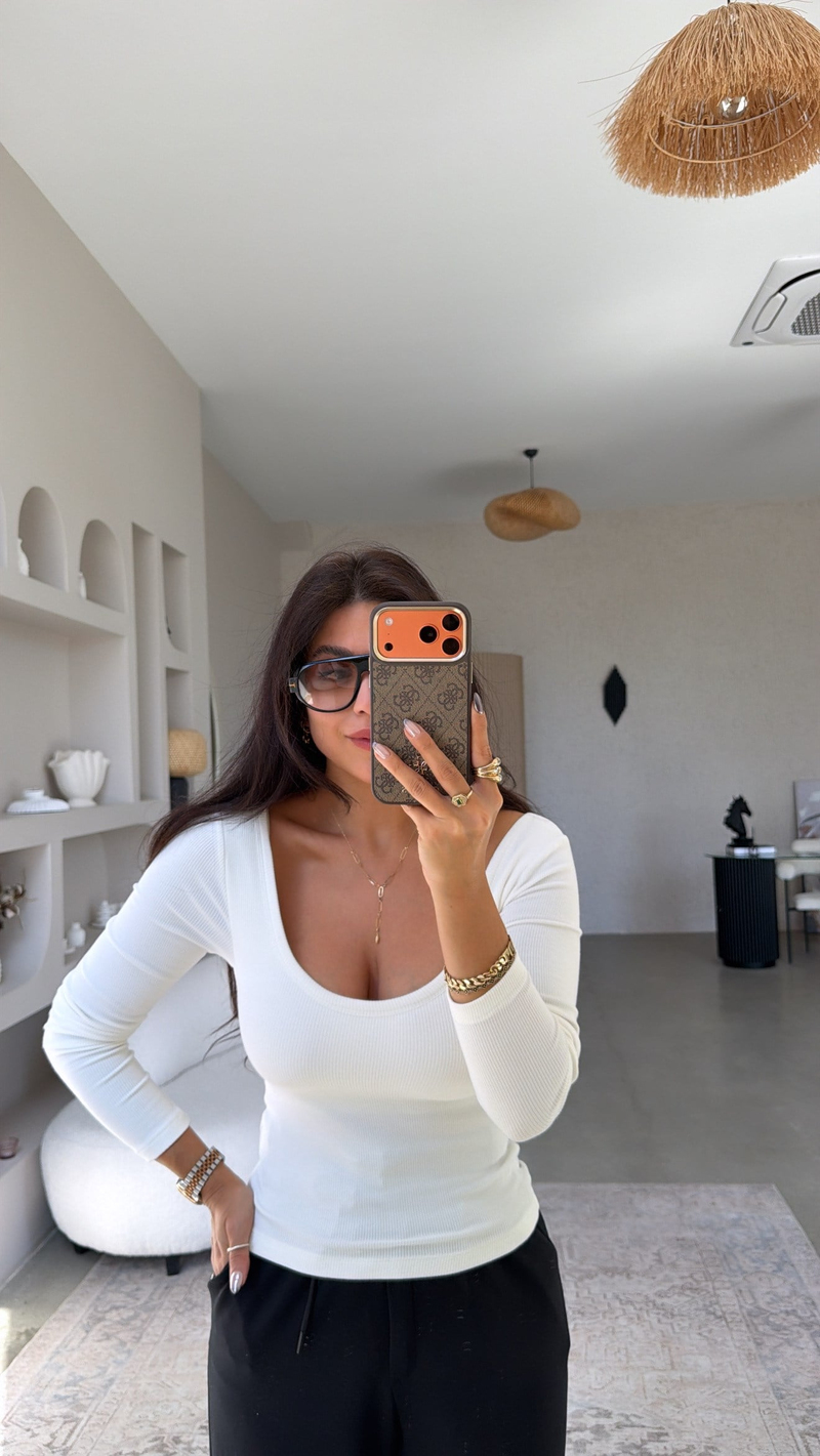 Ekru Globlu Uzun Kollu Bra Free Basic Bluz