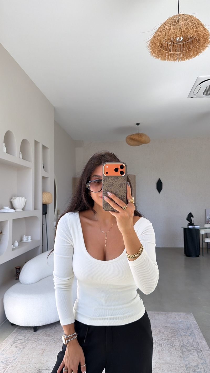 Ekru Globlu Uzun Kollu Bra Free Basic Bluz