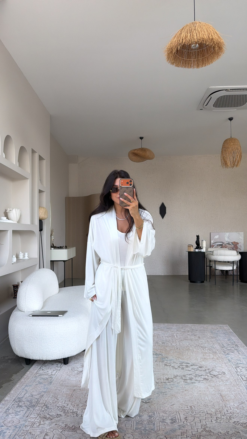 Ekru İnce Modal Üçlü Kimono Atlet Pantolon Takım