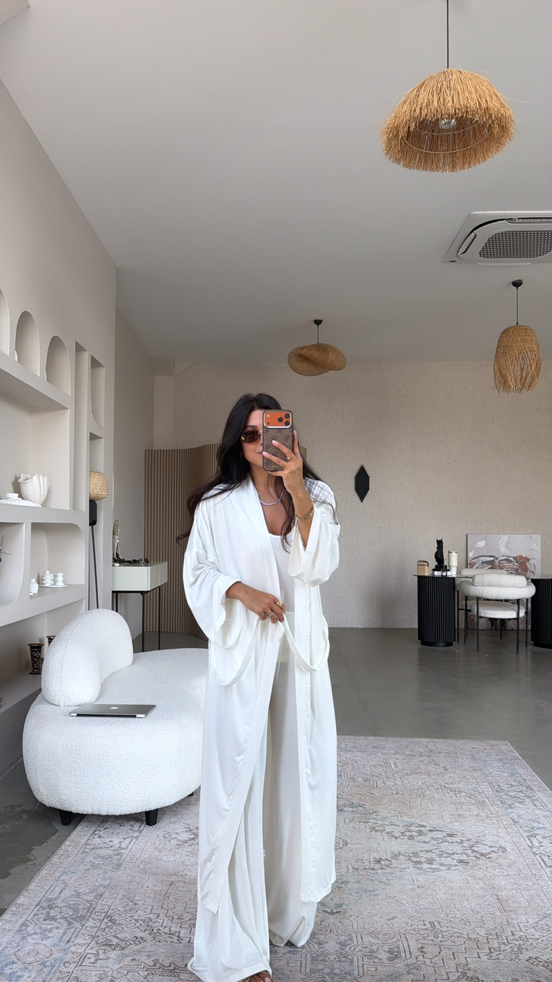 Ekru İnce Modal Üçlü Kimono Atlet Pantolon Takım