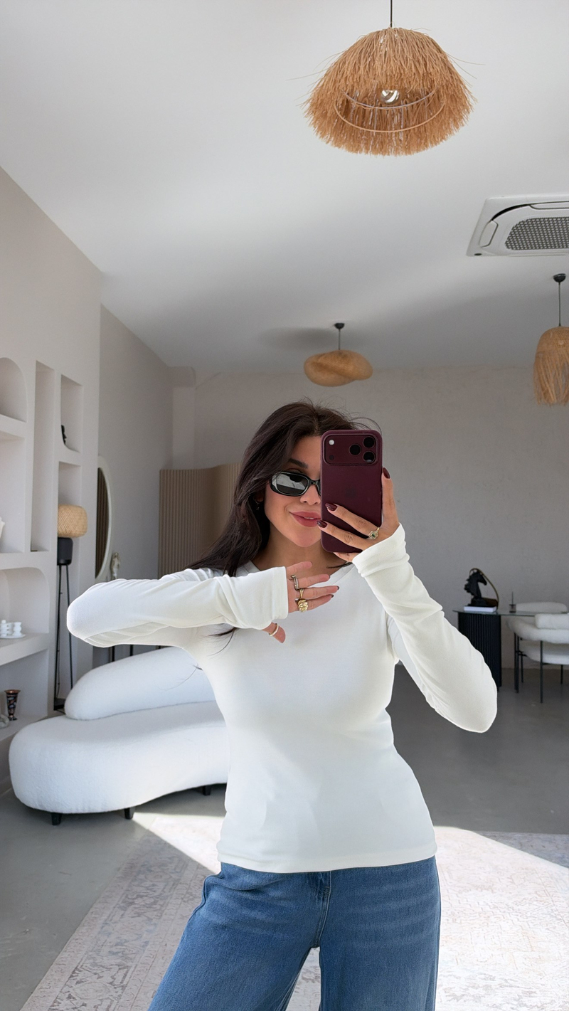 Ekru İthal Kumaş Parmak Geçme Body