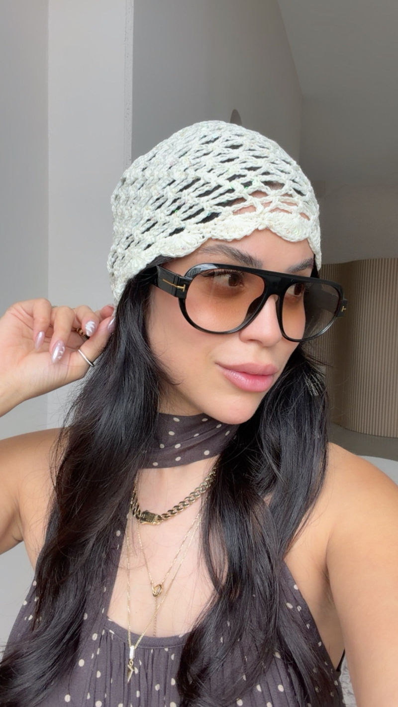 Ekru Örgü Payet Detayı Summer Bere