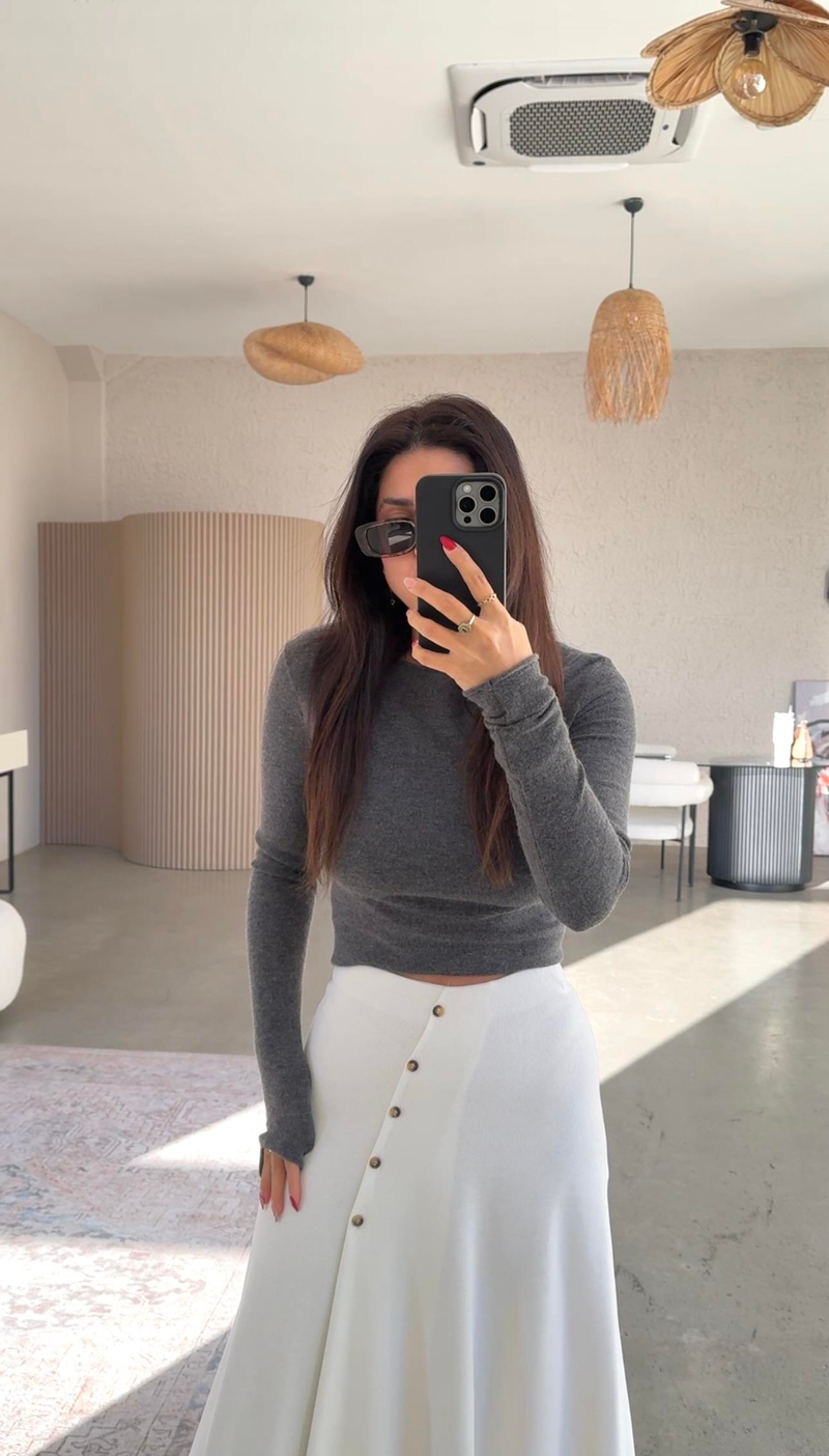 Ekru Selanik ZR Model Düğmeli Etek